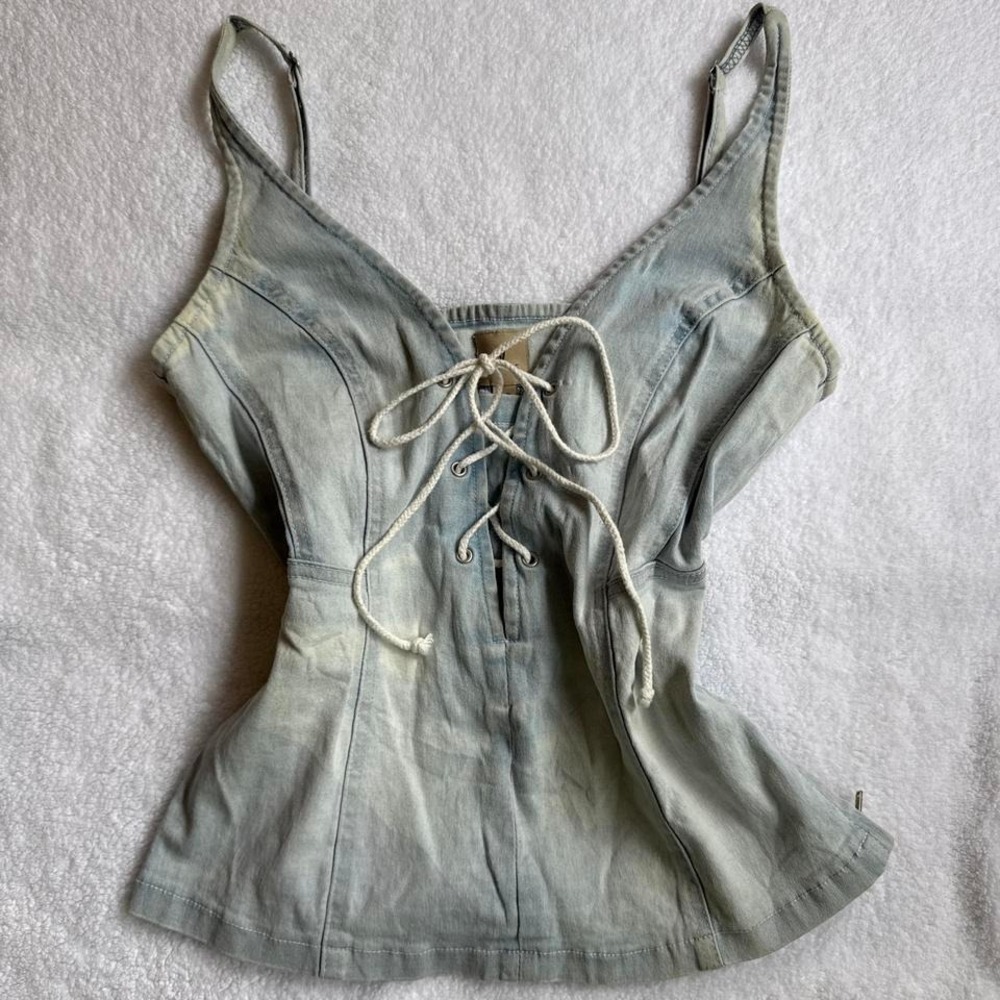 vintage euro light blue denim corset top